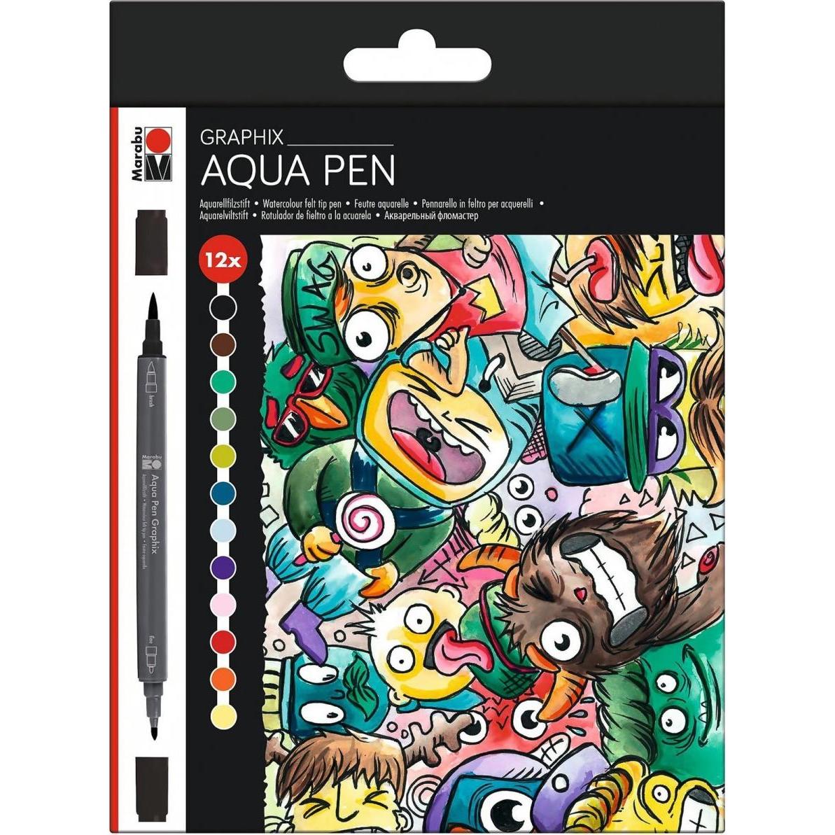 Thumbnail - Marabu, Malstifte, Fasermaler Aqua Pen Graphix Mega Mash, 12 Stück (Mehrfarbig, 12 x)