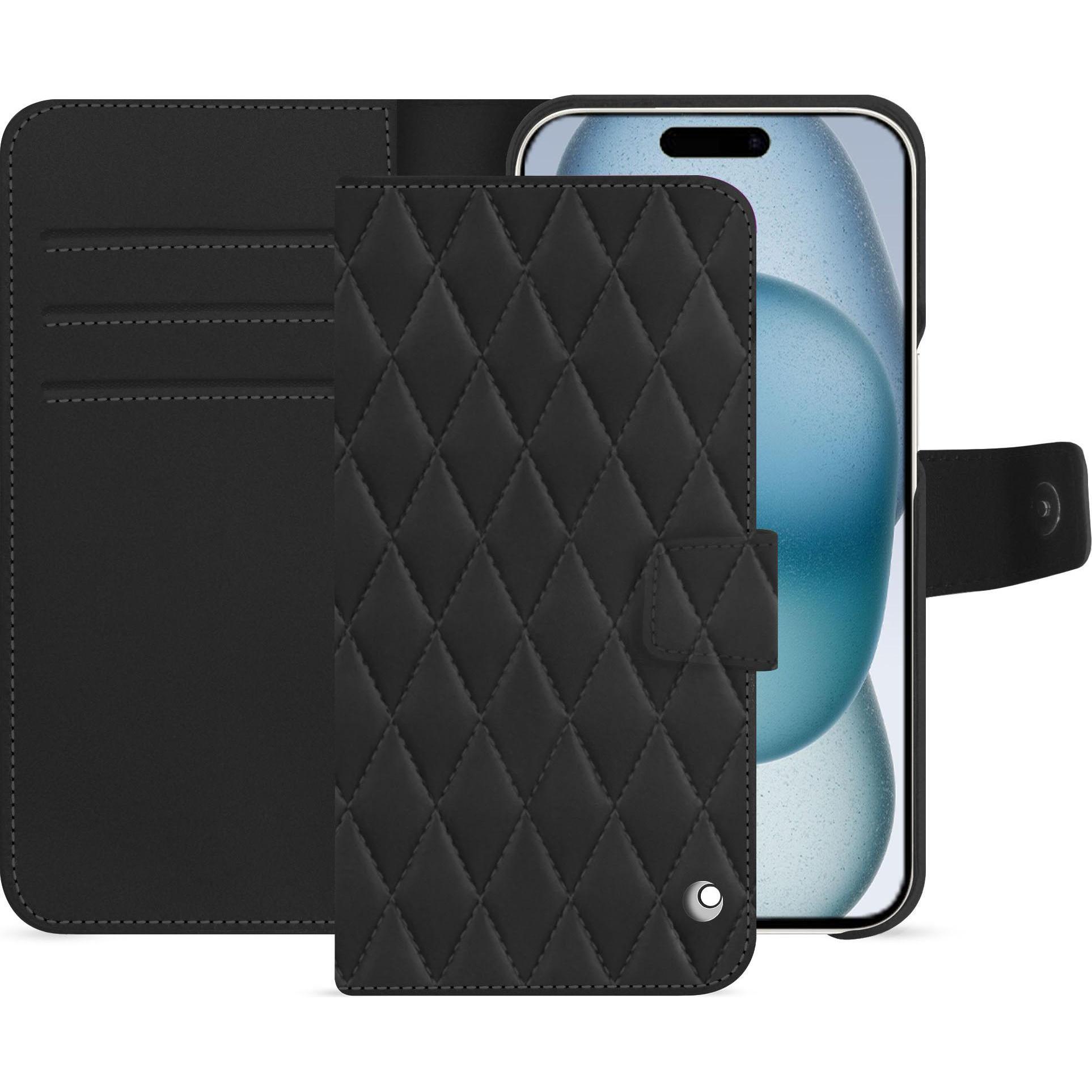Noreve Lederschutzhülle Apple iPhone 15 (Apple iPhone 15), Smartphone Hülle, Schwarz