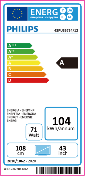 Energy Label Philips 43PUS6754/12 (43", LCD, 4K, 2019)