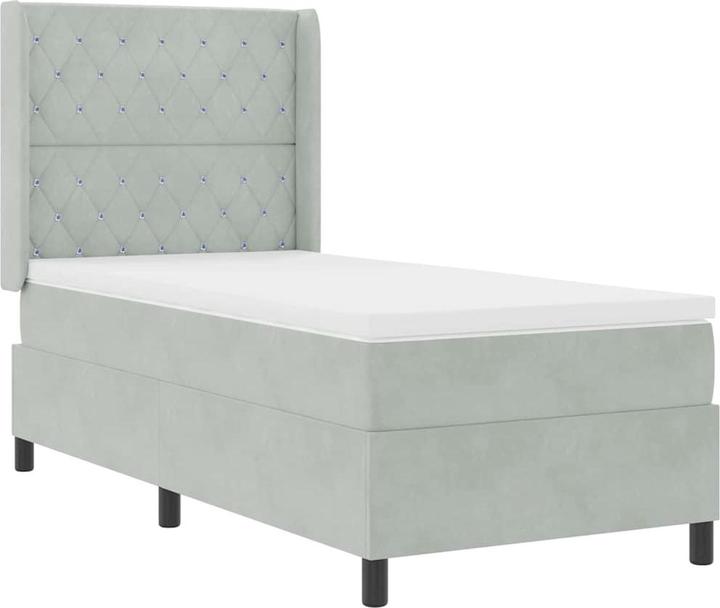 Produktbild vidaXL Boxspringbett Mit Matratze & Led Samt Hellgrau (100 x 200 cm)