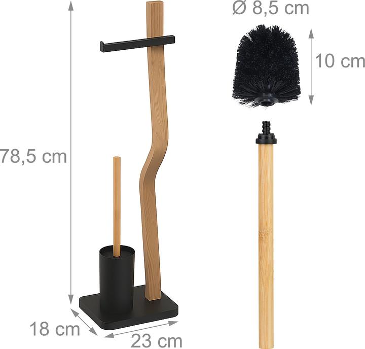 Produktbild Relaxdays - WC Garnitur Holz & Metall, Schwarz/Hellbraun, 78,5 x 23 x 18 cm
