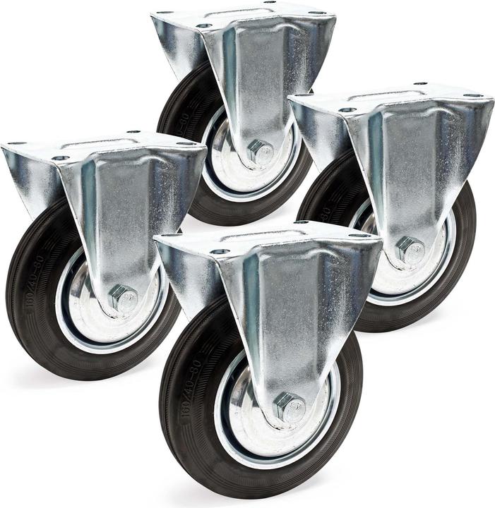 Produktbild Wiltec Bockrollen Set 4x Transportrolle Vollgummirad 160mm 130kg Metallfelge