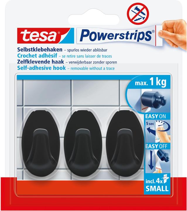 tesa Powerstrips Klebehaken SMALL Oval - 3 x selbstklebende Wandhaken