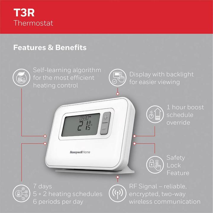 Actual product image Honeywell Radio room thermostat T3R 7 Tagestat, programmable, wireless