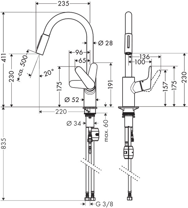 Produktbild hansgrohe Focus M41 Einhebel-Küchenarmatur 240, Ausziehbrause, 2 Strahlarten