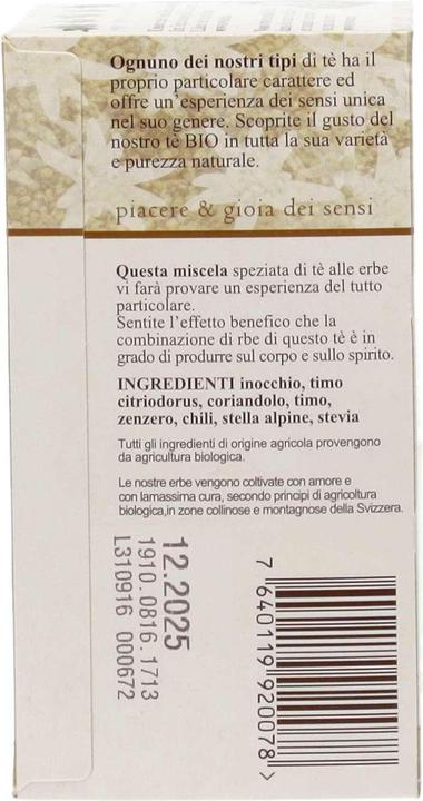 Nutritional values and ingredients Swisstea Spiced Tea Matterhorn