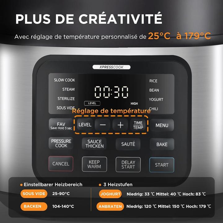 Produktbild Midea Schnellkochtopf, 9-in-1 Multikocher mit 12 Funktionen, Rezeptbuch