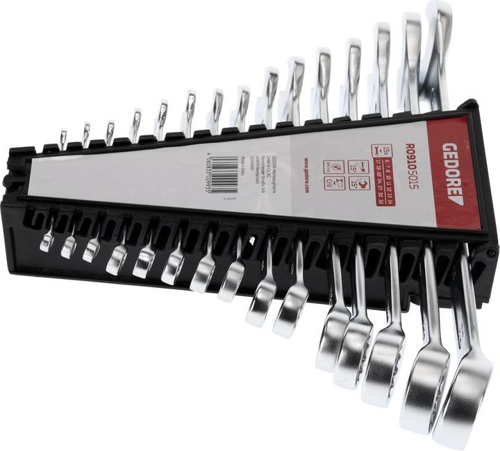 Actual product image Gedore Red red Combination spanner set, 15 pieces, SW 6-32, chrome vanadium steel, silver (32 mm, 19 mm, 6 mm, 12 mm, 24 mm, 14 mm, 22 mm, 16 mm, 23 mm, 10 mm, 21 mm, 18 mm, 27 mm, 7 mm, 31 mm, 17 mm, 11 mm, 15 mm, 26 mm, 30 mm, 8 mm, 28 mm, 9 mm, 29 mm, 13 mm, 20 mm, 25 mm)