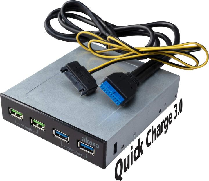 Produktbild Akasa USB 3.1 Gen2 und Quick Charge Panel 5,25 Zoll