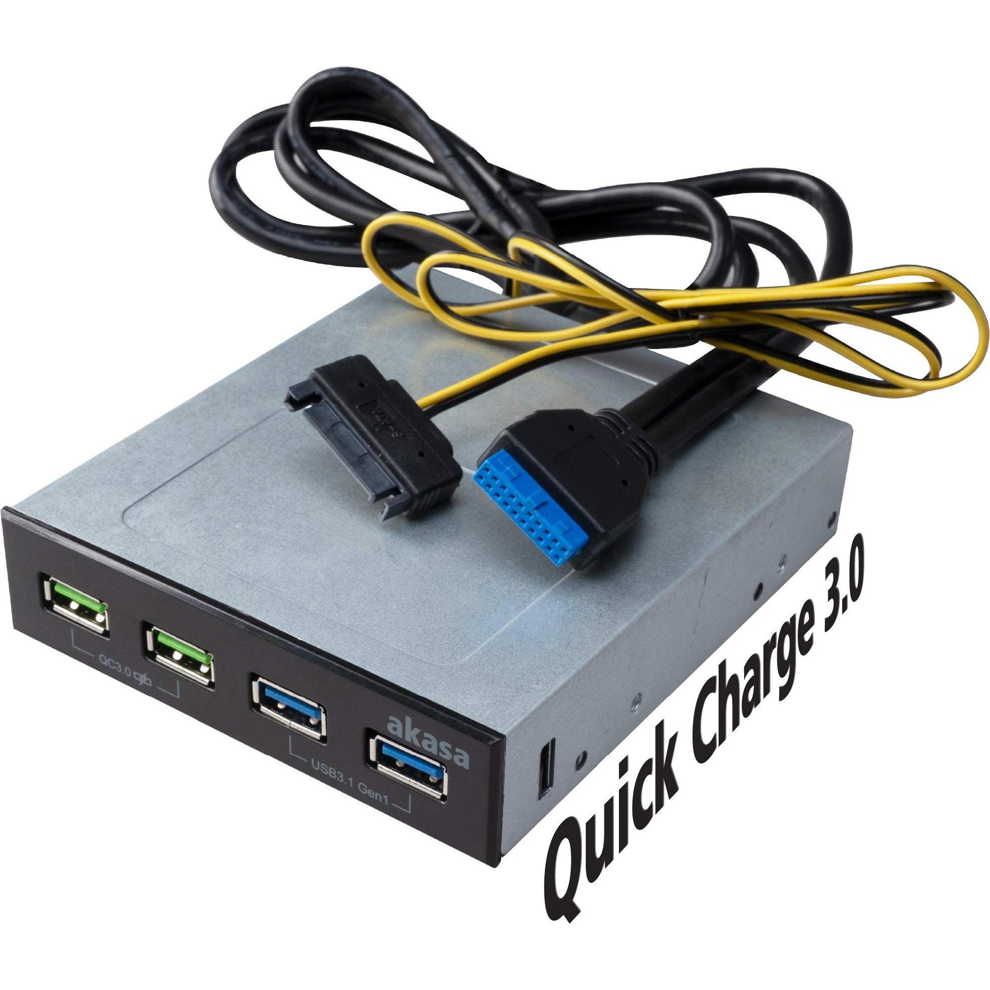 Akasa USB 3.1 Gen2 und Quick Charge Panel 5,25 Zoll, PC Zubehör, Silber