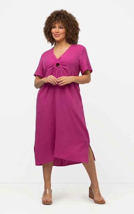 Produktbild Ulla Popken Midikleid, Musselin, A-Linie, V-Ausschnitt, Halbarm (50, 52)