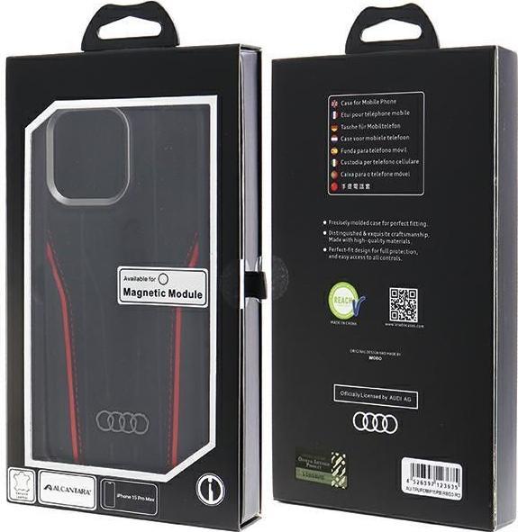 Actual product image Audi Genuine Leather MagSafe iPhone 15 Pro Max 6.7" czarno-czerwony/black-red hardcase AU-TPUPCMIP15 (Apple iPhone 15 Pro Max)