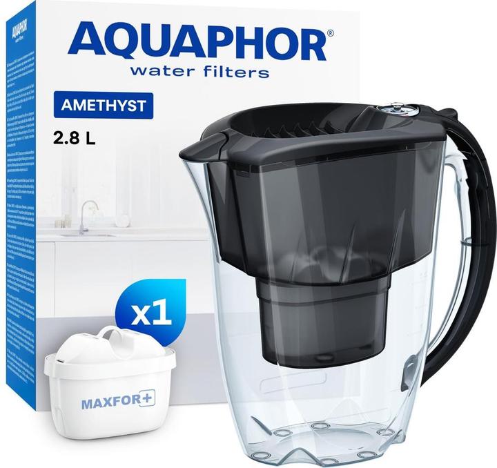 Produktbild Aquaphor Filter jug Amethyst 2.8 l with timer + B25 Maxfor plus water filter cartridge, juodas (2.80 l)