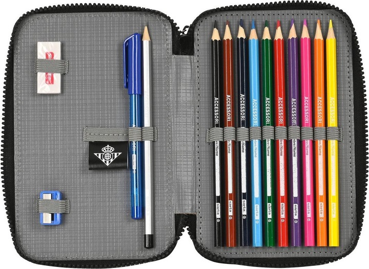 Produktbild Real Betis Balompié Doppel-Federtasche Schwarz Neongrün 12.5 x 19.5 x 4 cm (28 Stücke)