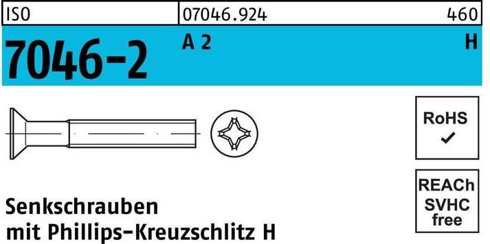 Produktbild Senkschraube ISO 7046-2 m.Kreuzschlitz-PH M 4 x 45 -H A 2 (500 Schrauben pro Stück)