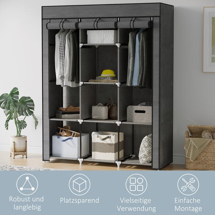 Actual product image Homcom Stoffschrank Stahl, Vliesstoff Dunkelgrau (125 x 43 x 162.5 cm)