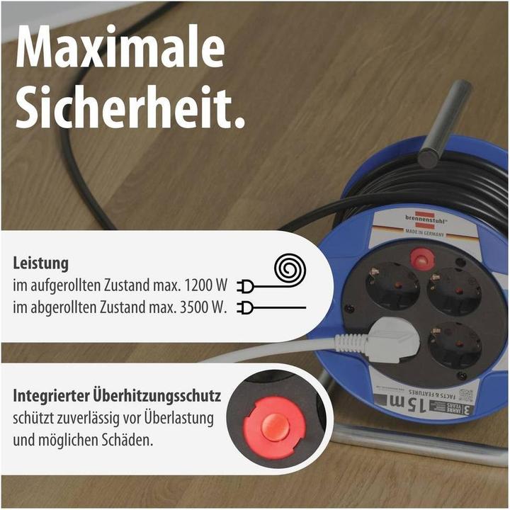 Actual product image Brennenstuhl Compact cable drum black 15m H05VV-F 3G1.5 107 (15 m, 1.50 mm²)