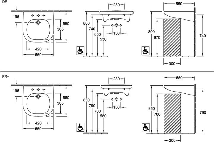 Produktbild Villeroy & Boch V&B Waschtisch ViCare 550x550mm mit ÜL we C+ (550 mm, 550 mm)
