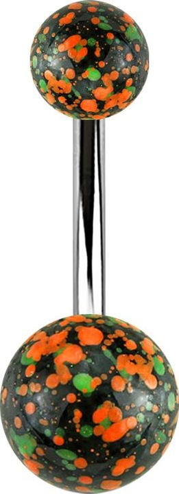 Produktbild Star Piercing Banane silber mit zwei splatter Kugel orange (Chirurgenstahl 316L, ohne Messing)