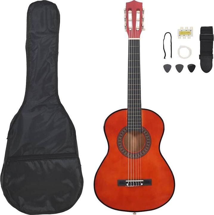 VidaXL 8 Piece Classical Guitar Beginner Set (Acoustic guitar set, Nylon, Lime wood, Duroplastic plastics)