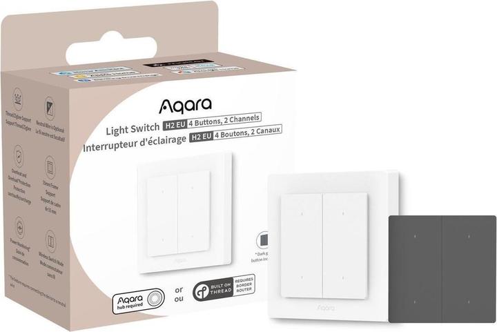 Actual product image Aqara Light Switch H2 EU 4 Buttons, 2 Channels, Offline (Zigbee, Matter over Thr