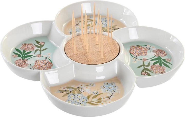 Produktbild DKD Home Decor Tablett für Snacks grün 22 x 22 x 3 cm Steingut