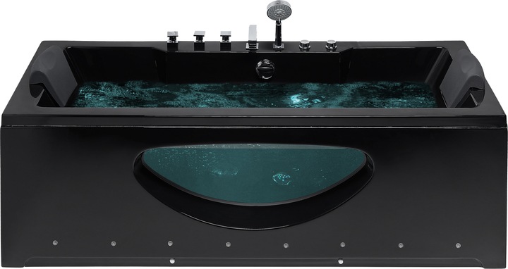 Actual product image Beliani Whirlpool bath black rectangular with LED 170 x 80 cm HAWES (197 l, 170 cm, 80 cm)