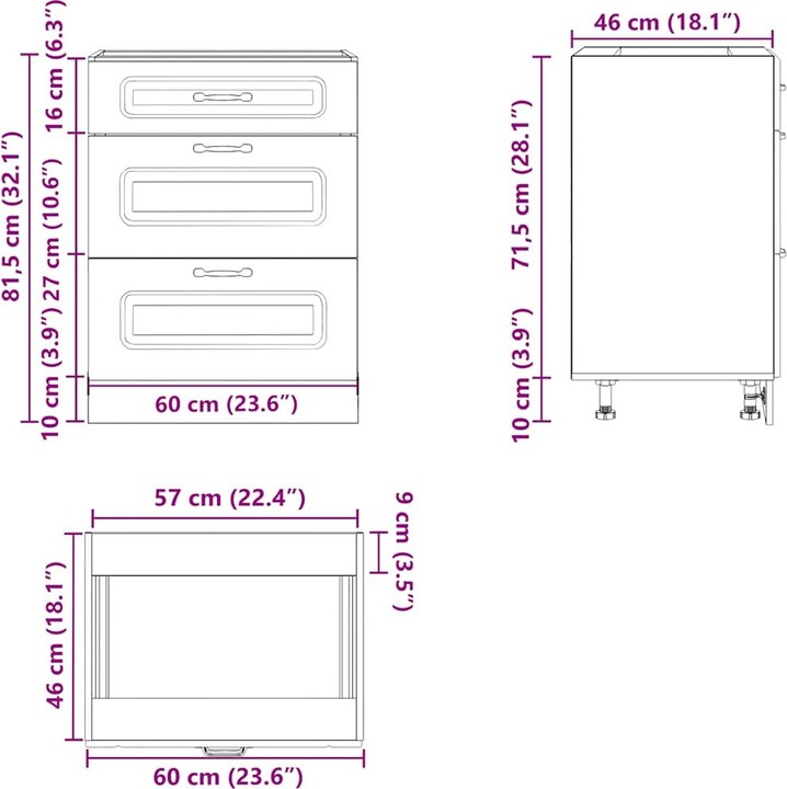 Immagine prodotto VidaXL Base cucina Kalmar Grey Sonoma in legno Base lavello (60 x 46 x 81,5 cm)