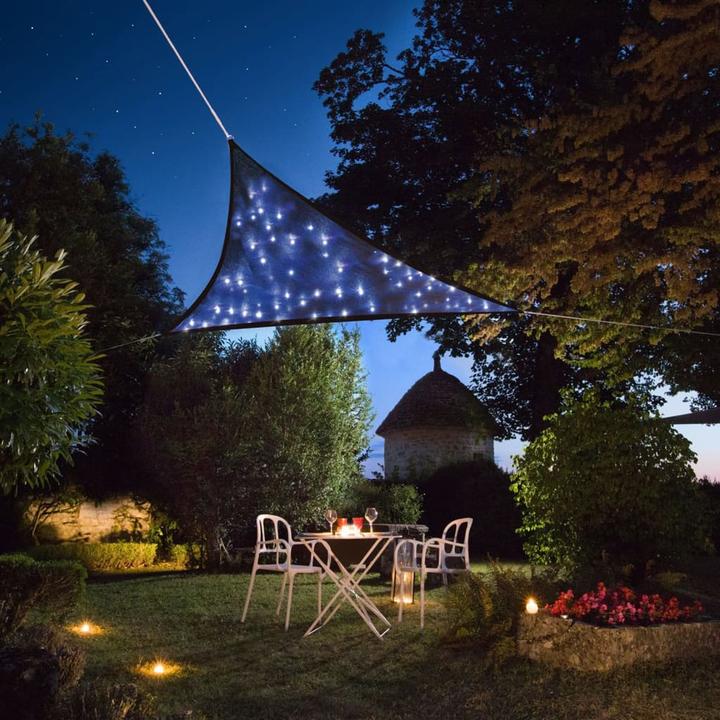 Produktbild Perel SONNENSEGEL MIT LED-STERNENHIMMEL - DREIECKIG - 3.6 x 3.6 x 3.6 m - DUNKELBLAU (360 x 360 cm)