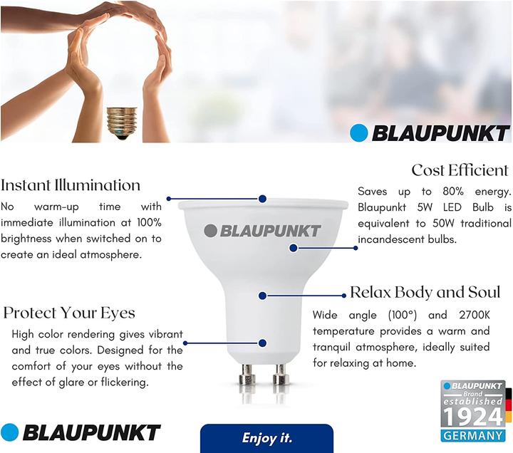 Produktbild Blaupunkt LED GU10 Glühbirne - Strahler - Reflektor - 5W - Warmweiss 2700K - Led Lampen - 4-er Pack (GU10, 5 W, 475 lm, 4 x, F)