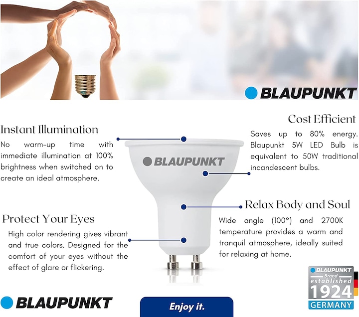 Produktbild Blaupunkt LED GU10 Glühbirne - Strahler - Reflektor - 5W - Warmweiss 2700K - Led Lampen - 4-er Pack (GU10, 5 W, 475 lm, 4 x, F)