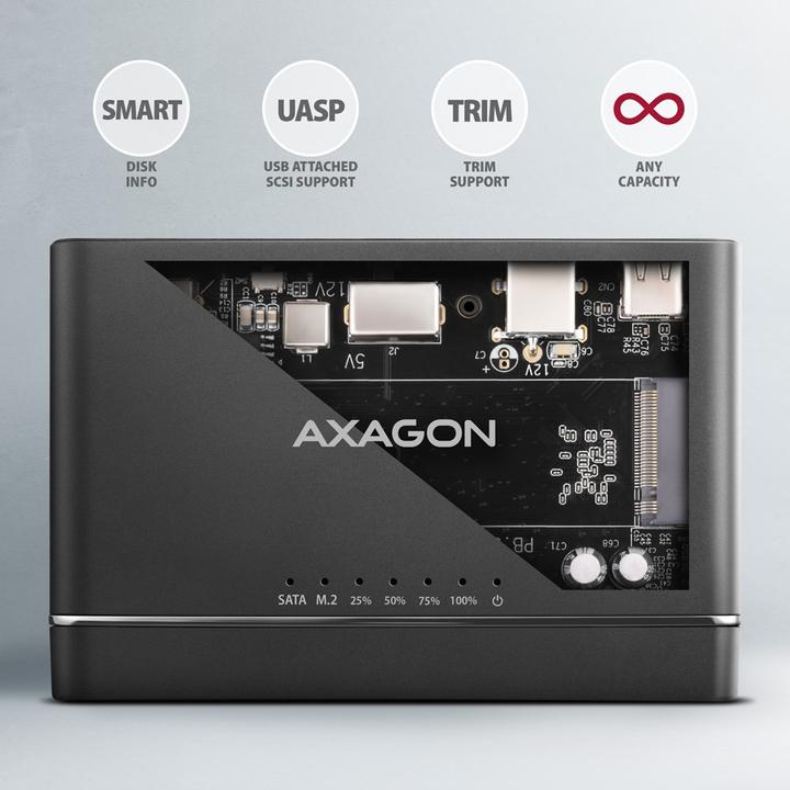 Productafbeelding Axagon ADSA-CC USB-C - NVMe M.2 SSD & SATA 2,5"/3,5" SSD/HDD CLONE MASTER (3.5", 2.5", M.2)