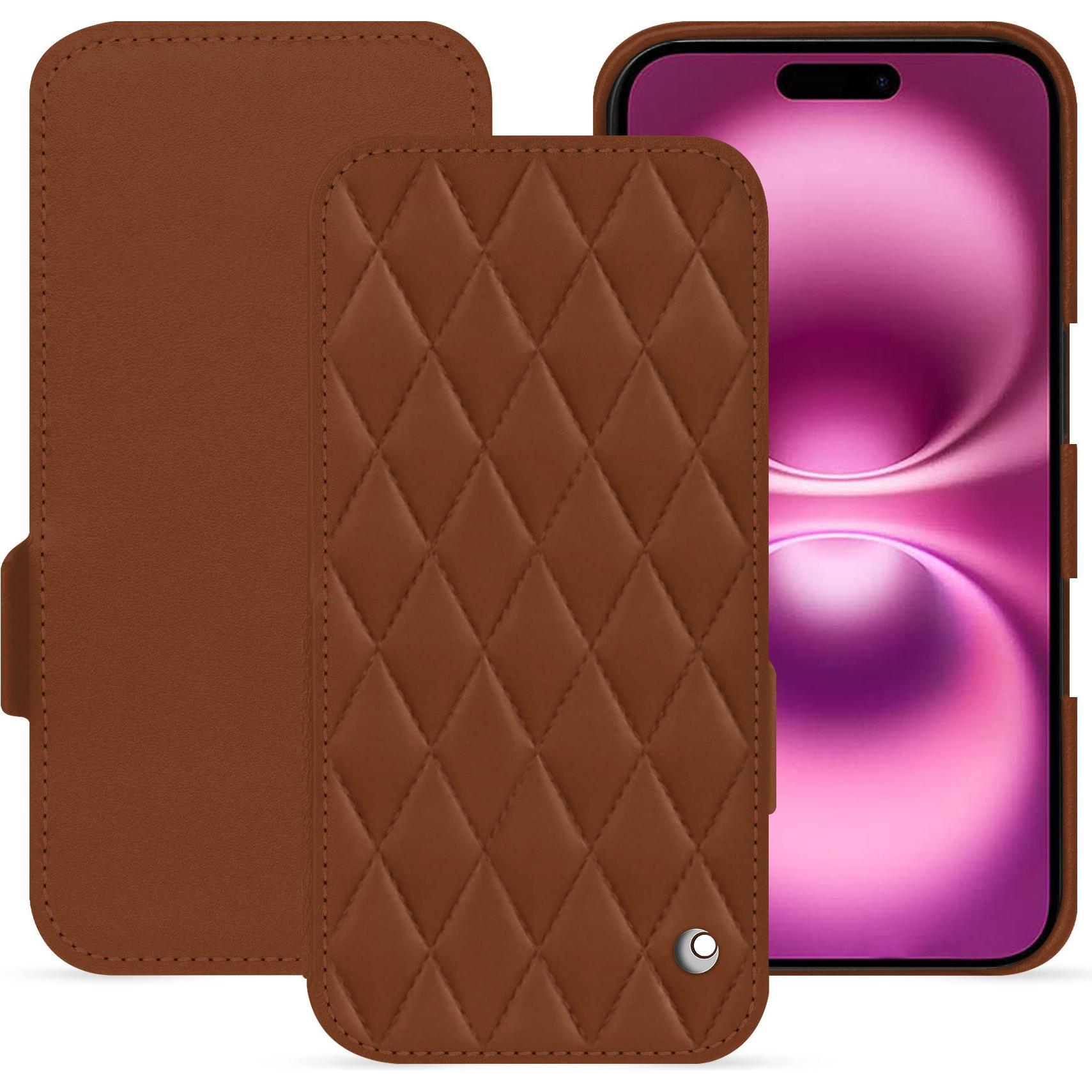 Noreve Lederschutzhülle horizontal (Apple iPhone 16 Plus), Smartphone Hülle, Braun