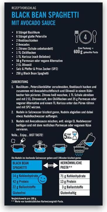 Nutritional values and ingredients Just Taste Black Bean Spaghetti Organic (250 g)
