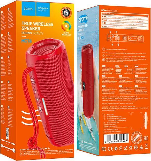 Produktbild Hoco Bluetooth-Lautsprecher drahtloser Lautsprecher bluetooth HC16 rot (3 h, Batteriebetrieb)