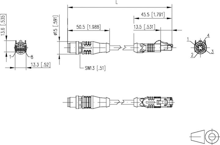 Actual product image Metz Connect Connecting cable M12 ST-RJ45 ST 4-pin D-coded straight-straight drag chain torsion 10 (S/UTP, CAT5e, 10 m)