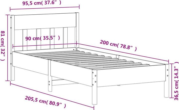 Actual product image vidaXL Bettgestell (90 x 200 cm)