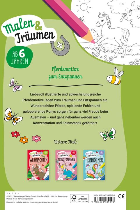 Immagine prodotto Ravensburger Cavalli - dipingi e sogna - 24 disegni da colorare per bambini dai 6 anni - motivi per