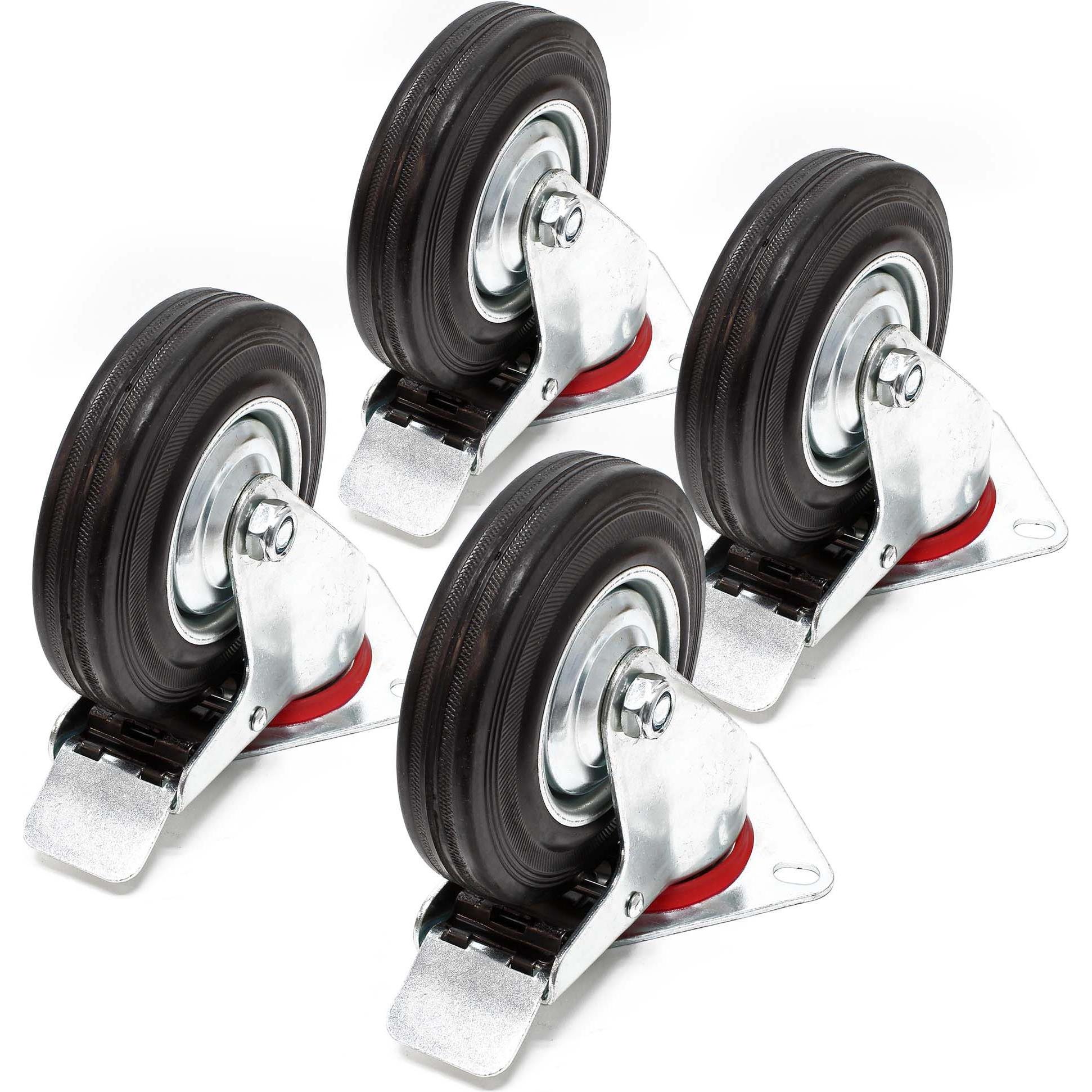 Thumbnail - Wiltec, Möbelrollen, Doppelstopp-Lenkrolle Set 4x Vollgummirad 125mm 100kg Transportrollen