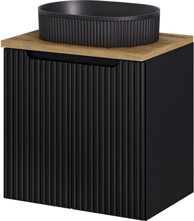 Produktbild En.Casa Waschbeckenunterschrank Skelbolu mit 2 Türen 60x60x40cm Schwarz/Eichenoptik