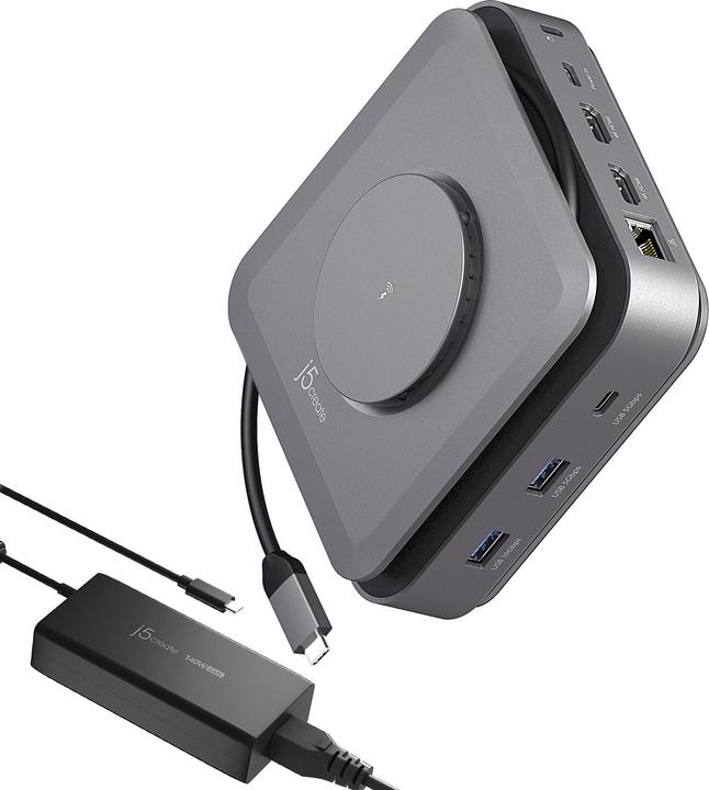 Actual product image j5Create JCD3199P USB-C® Dock Dual 4K HDMI™ with 140W GaN PD3.1 Power Adapter-UK, Black, Wired, USB (USB-C, 3 ports)