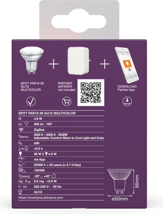 Produktbild Ledvance Smart+ Spot Zigbee (GU10, 4.90 W, 300 lm, 1 x, G)