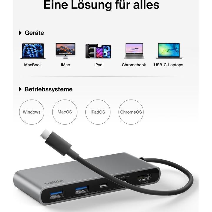 Immagine prodotto Belkin Connect 7-In-1 USB-C Hub Mit Dual USB-C Ports Silber (USB-C, 7 porte)