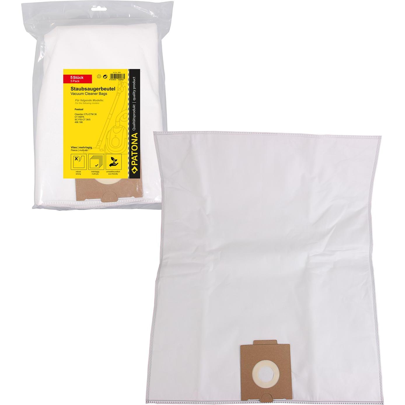 Patona 5 sacchetti hoover in pile multistrato f. Festool CT36 CTL36 CTM36 CT HEPA FIS-CT SYS/5 496186, Sacchetti per aspirapolvere
