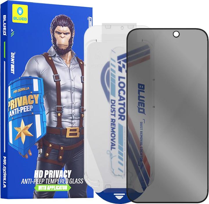 BlueO - Anti-Peep Glass with Applicator Pro - iPhone 16 Pro - Black (Apple iPhone 16 Pro)