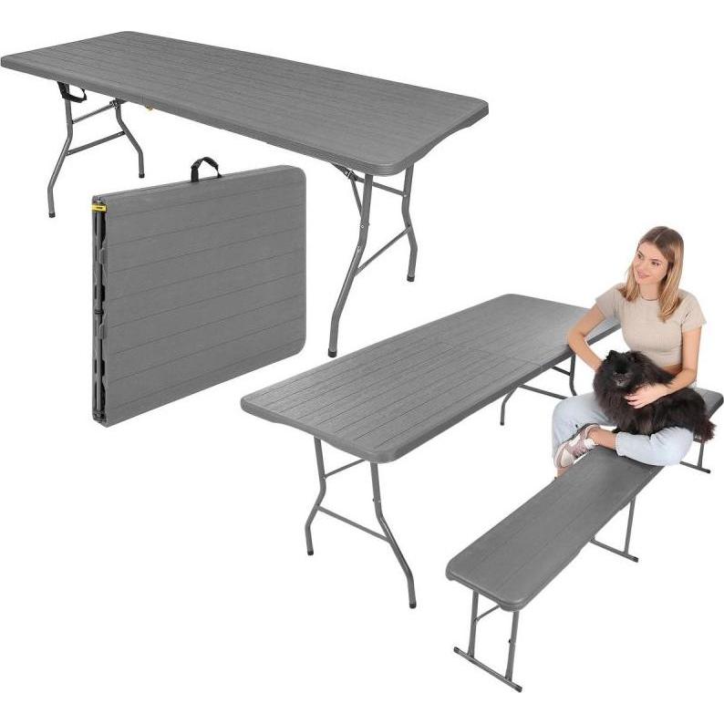 Saska Garden, Sedia da giardino, Stół Cateringowy Składany W Walizkę 180x74cm Max.100kg Woodland Deska Ciemny Szary