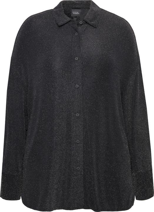 Actual product image Ulla Popken Damen grosse Grössen Jerseybluse, Glitter, Hemdkragen, Langarm schwarz 54+ 832683100-54+ (54)