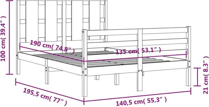 Produktbild VidaXL Massivholzbett mit Kopfteil 4FT6 Double (135 x 190 cm)