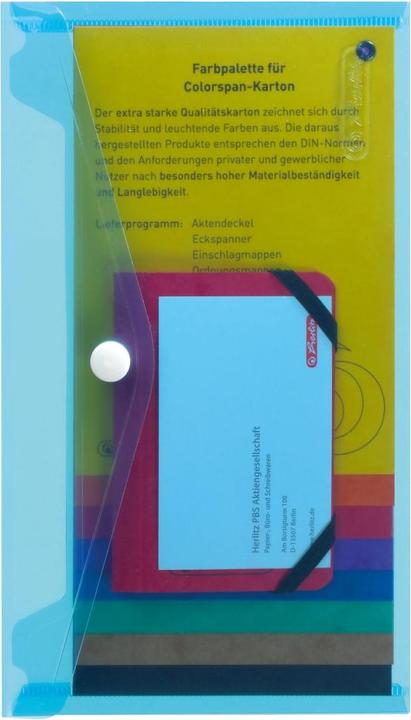 Herlitz Document pouch, DIN long, blue-transparent crystal clear, with white snap fastener, 0.20 mm (A4)