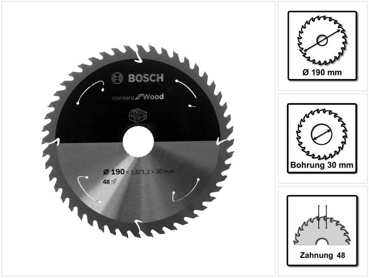 Productafbeelding Bosch Professional Zubehör Cirkelzaagblad Standaard voor hout, 190x1,6/1,1x30,48 tanden